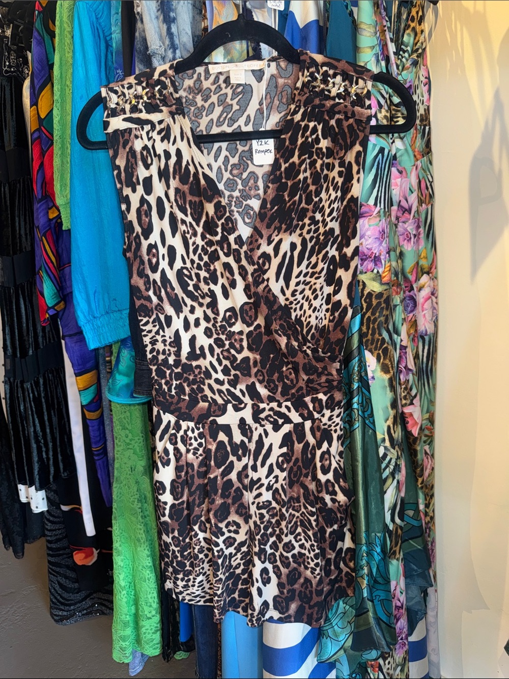 Y2K Leopard Print Sleeveless Wrap Romper - Brown/Black